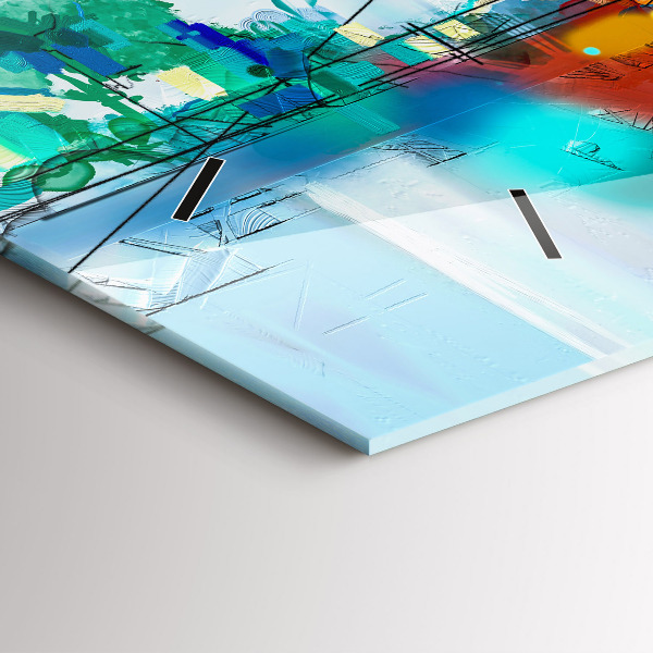 Glass wall clock rectangular Abstract oil landscape