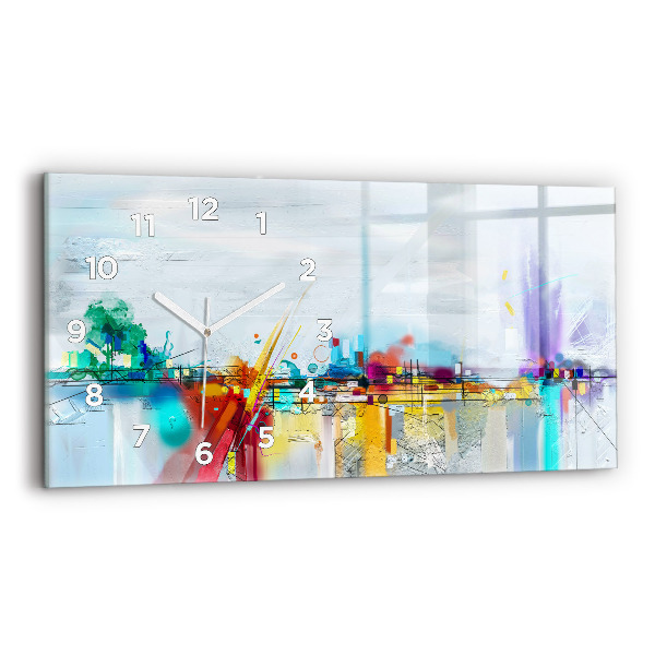 Glass wall clock rectangular Abstract oil landscape
