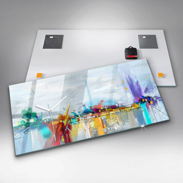 Glass wall clock rectangular Abstract oil landscape