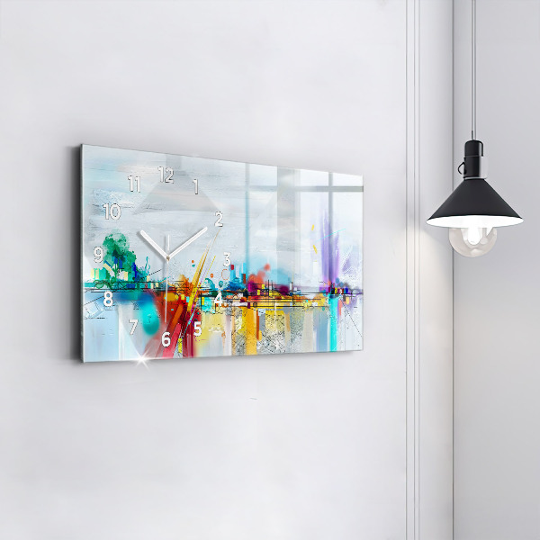 Glass wall clock rectangular Abstract oil landscape