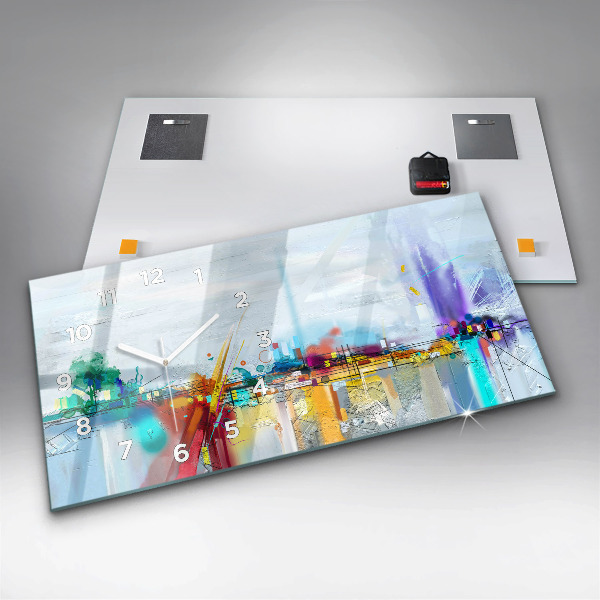 Glass wall clock rectangular Abstract oil landscape