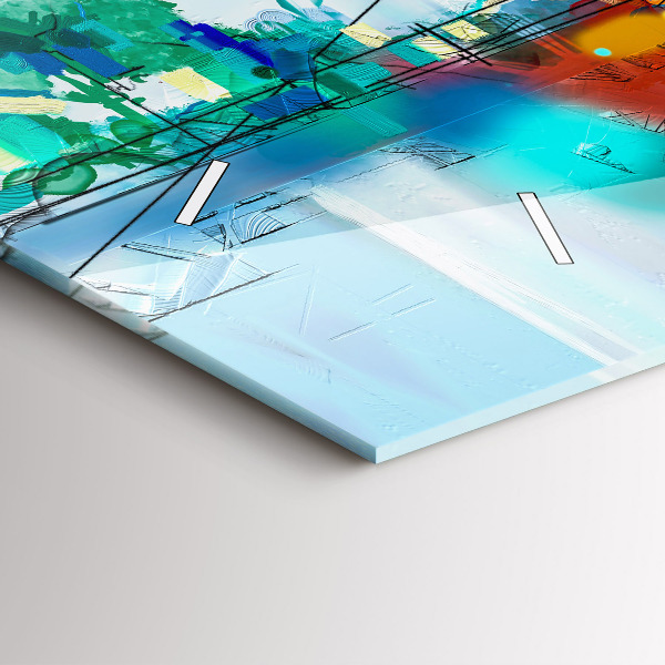 Glass wall clock rectangular Abstract oil landscape