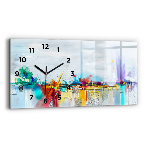 Glass wall clock rectangular Abstract oil landscape