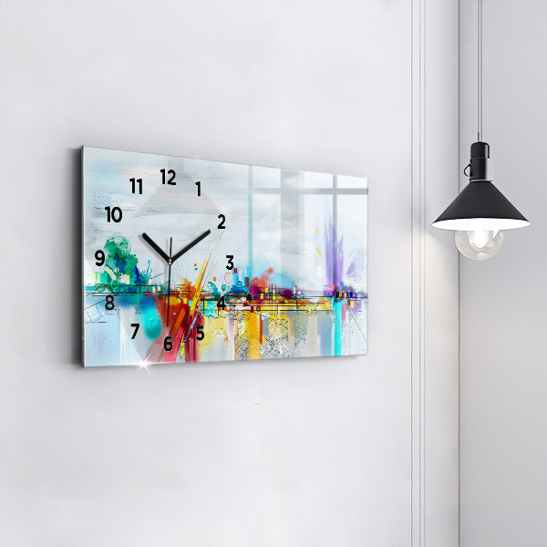 Glass wall clock rectangular Abstract oil landscape