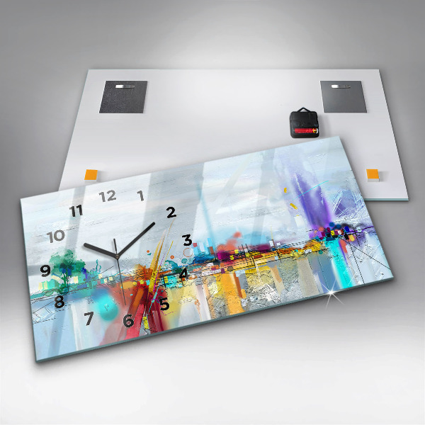 Glass wall clock rectangular Abstract oil landscape