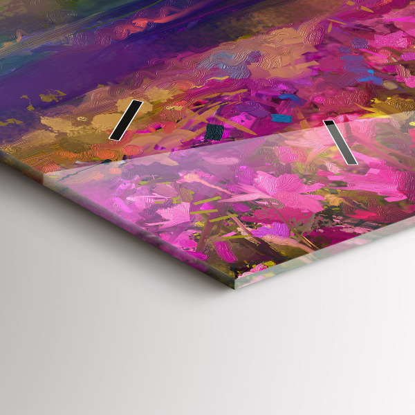 Glass wall clock rectangular Meadow in the sunset
