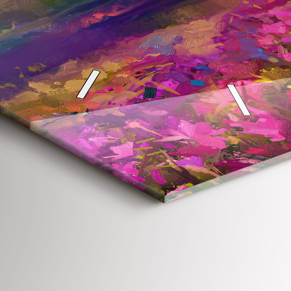 Glass wall clock rectangular Meadow in the sunset