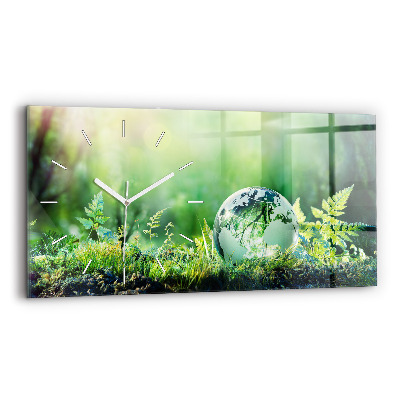 Glass wall clock rectangular Globe