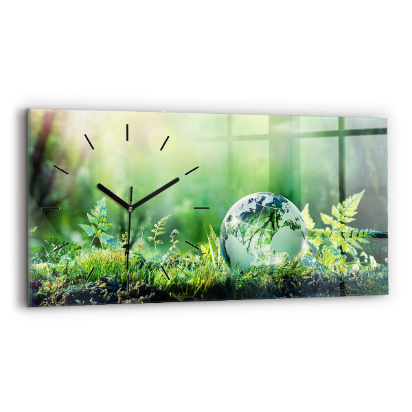 Glass wall clock rectangular Globe