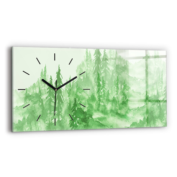 Glass wall clock rectangular Painting green forest