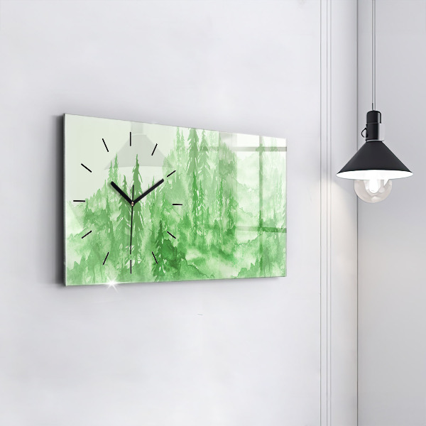 Glass wall clock rectangular Painting green forest