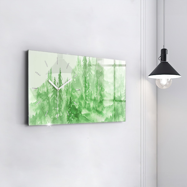 Glass wall clock rectangular Painting green forest