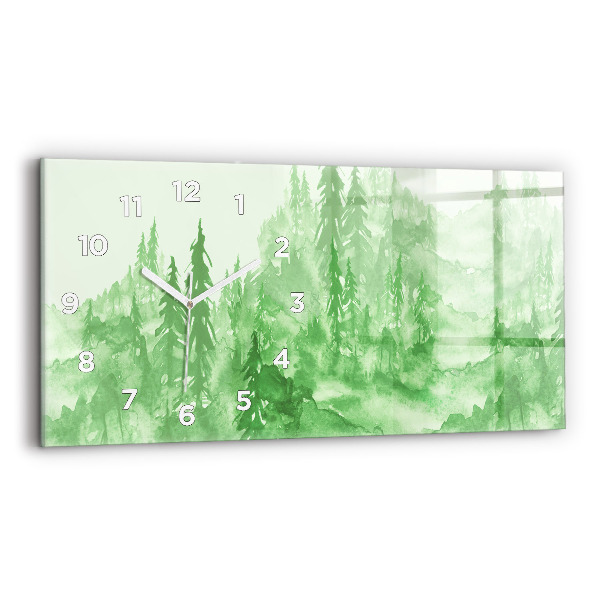 Glass wall clock rectangular Painting green forest