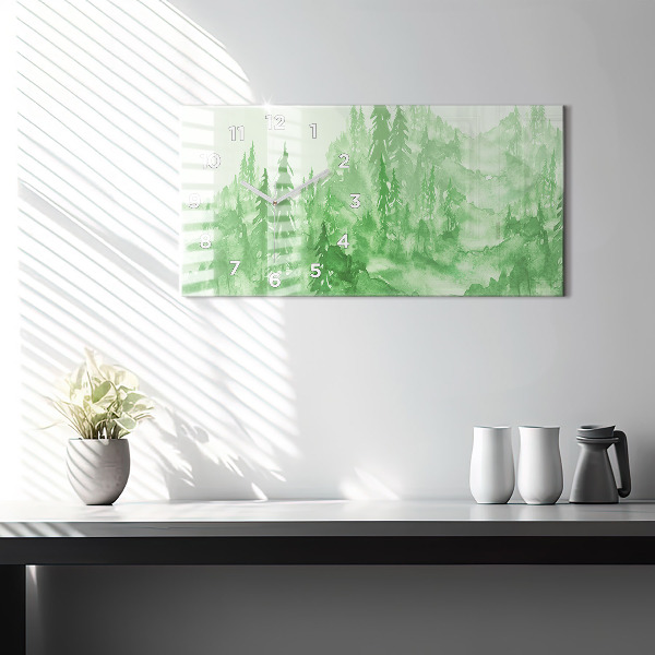 Glass wall clock rectangular Painting green forest