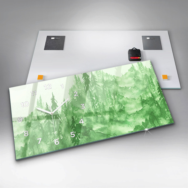 Glass wall clock rectangular Painting green forest