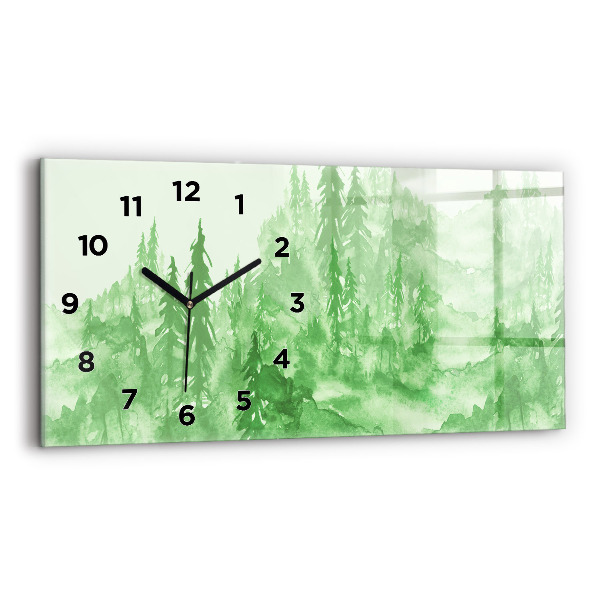 Glass wall clock rectangular Painting green forest