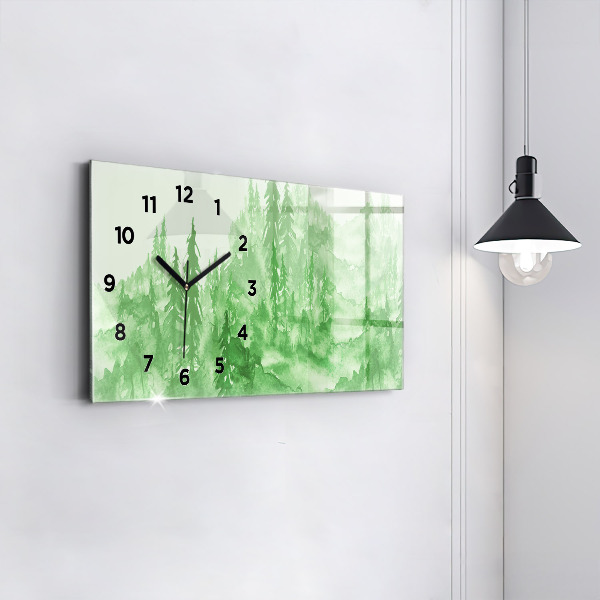 Glass wall clock rectangular Painting green forest