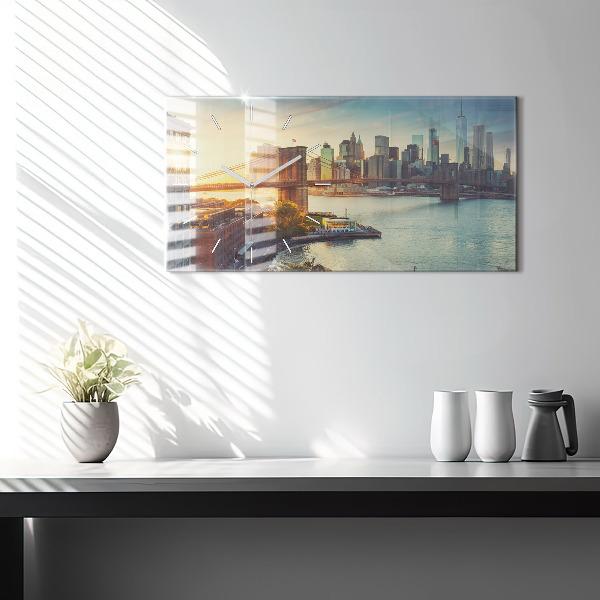 Glass wall clock rectangular New York Manhattan
