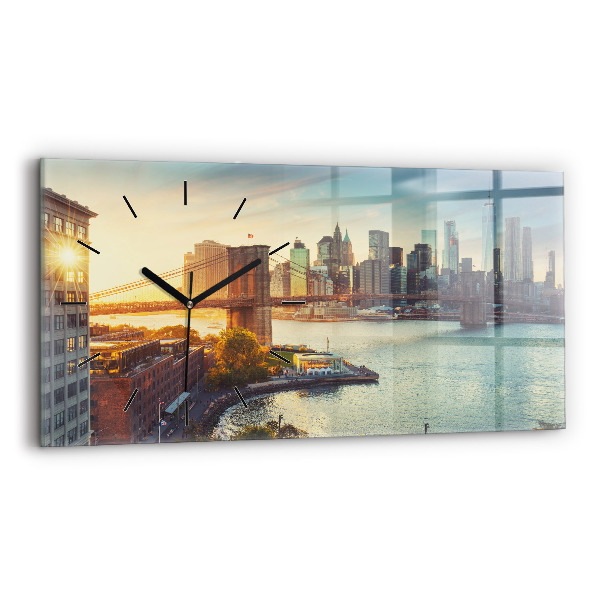 Glass wall clock rectangular New York Manhattan