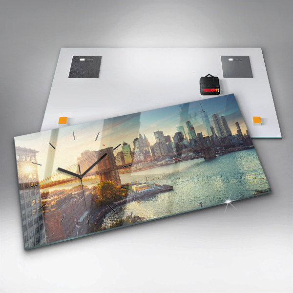 Glass wall clock rectangular New York Manhattan