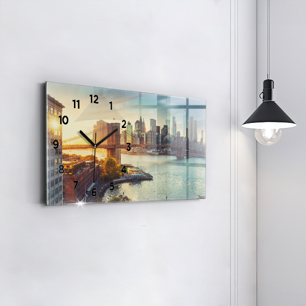 Glass wall clock rectangular New York Manhattan