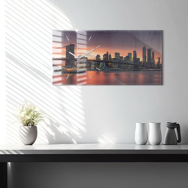 Glass wall clock rectangular New York East River