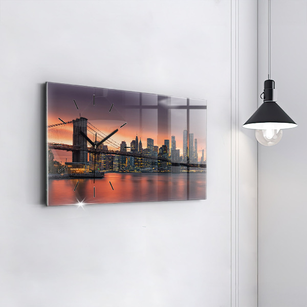 Glass wall clock rectangular New York East River