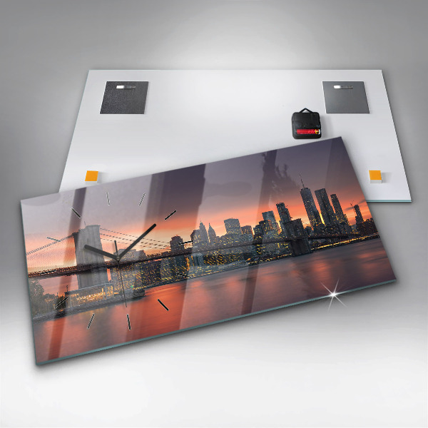 Glass wall clock rectangular New York East River