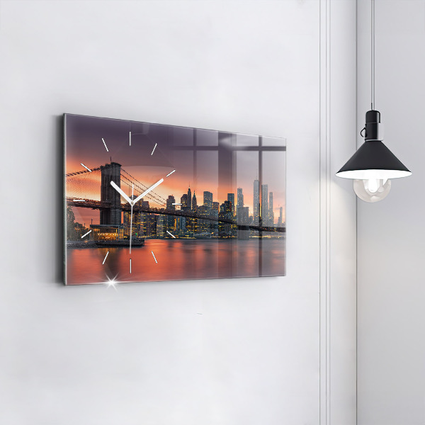 Glass wall clock rectangular New York East River