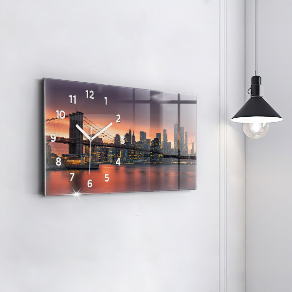 Glass wall clock rectangular New York East River