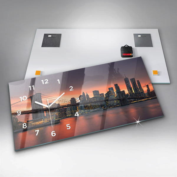 Glass wall clock rectangular New York East River