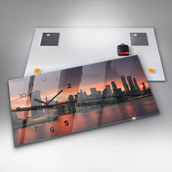 Glass wall clock rectangular New York East River