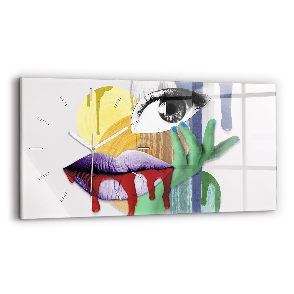 Glass wall clock rectangular Surrealist collage