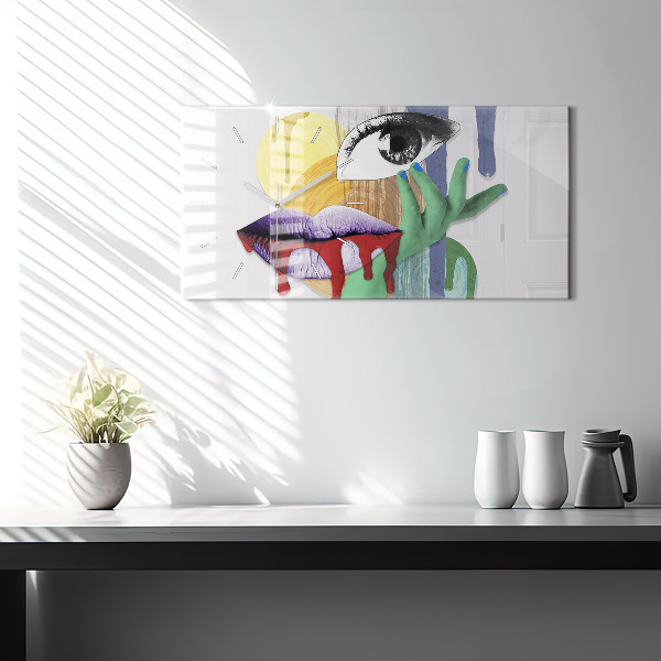 Glass wall clock rectangular Surrealist collage