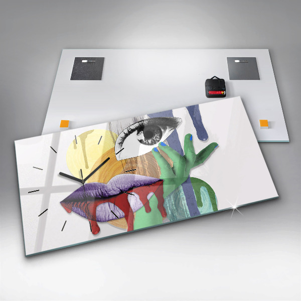 Glass wall clock rectangular Surrealist collage
