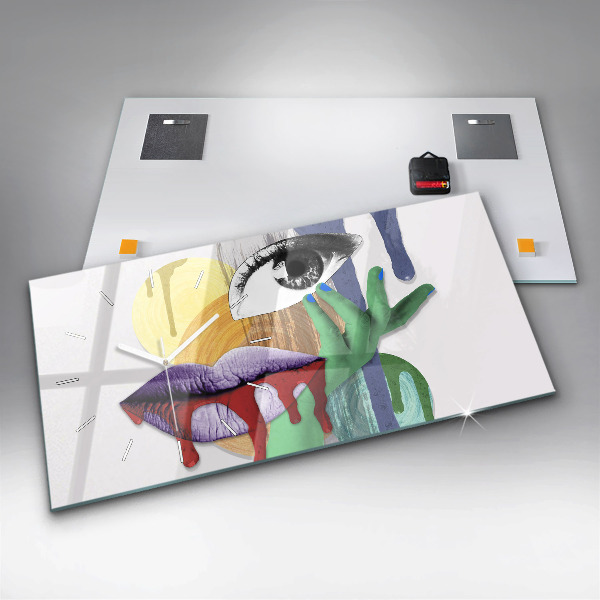 Glass wall clock rectangular Surrealist collage