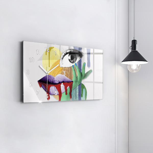 Glass wall clock rectangular Surrealist collage