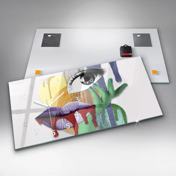 Glass wall clock rectangular Surrealist collage