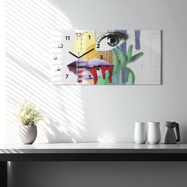 Glass wall clock rectangular Surrealist collage