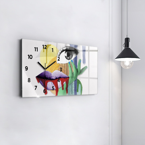 Glass wall clock rectangular Surrealist collage