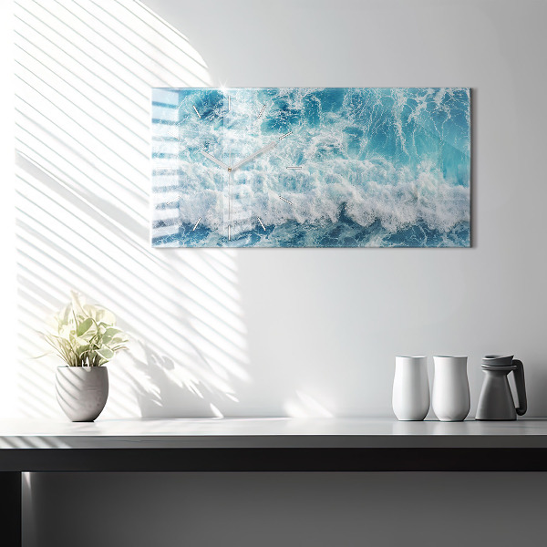 Glass wall clock rectangular Ocean waves