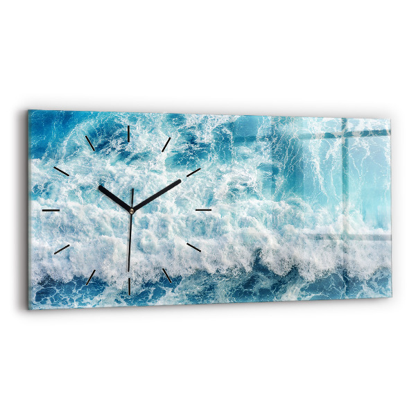 Glass wall clock rectangular Ocean waves