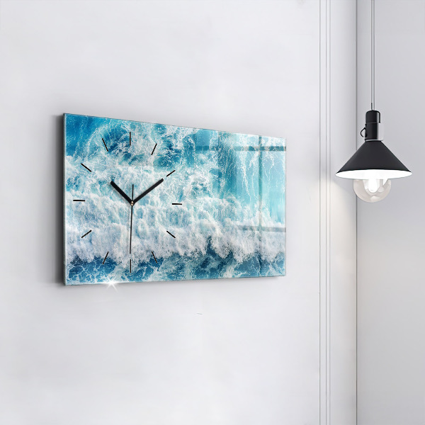 Glass wall clock rectangular Ocean waves