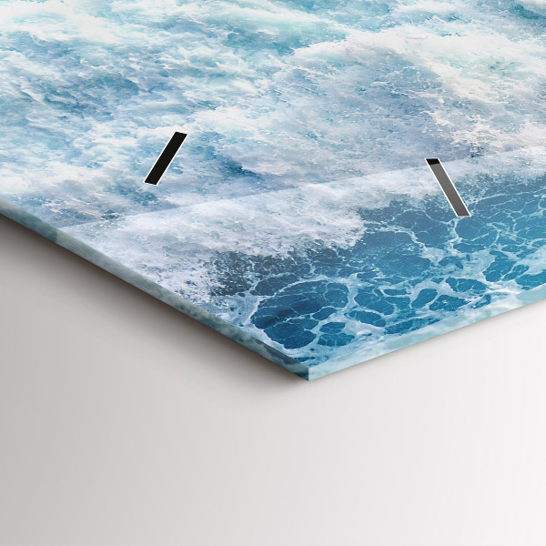 Glass wall clock rectangular Ocean waves