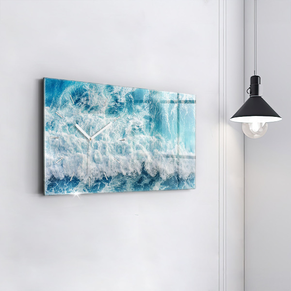 Glass wall clock rectangular Ocean waves