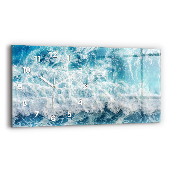 Glass wall clock rectangular Ocean waves