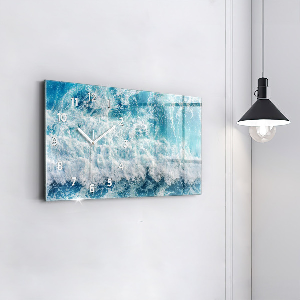 Glass wall clock rectangular Ocean waves