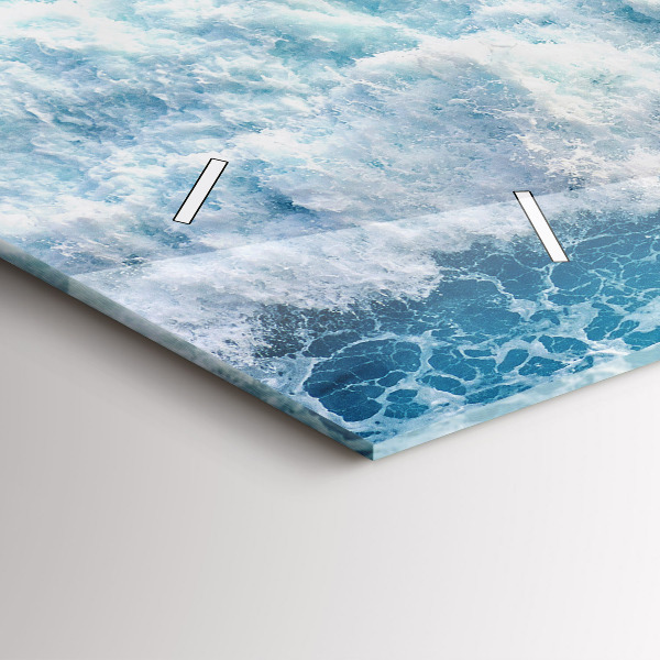 Glass wall clock rectangular Ocean waves