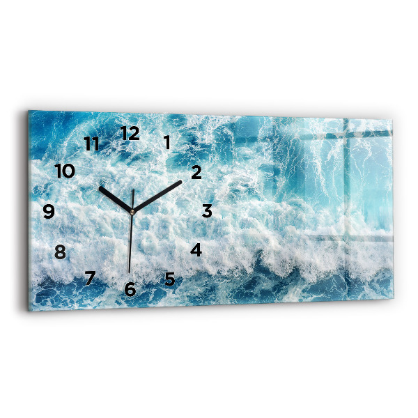 Glass wall clock rectangular Ocean waves