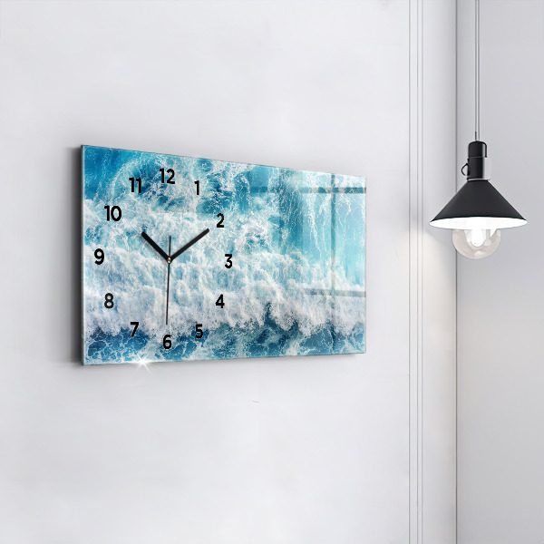 Glass wall clock rectangular Ocean waves